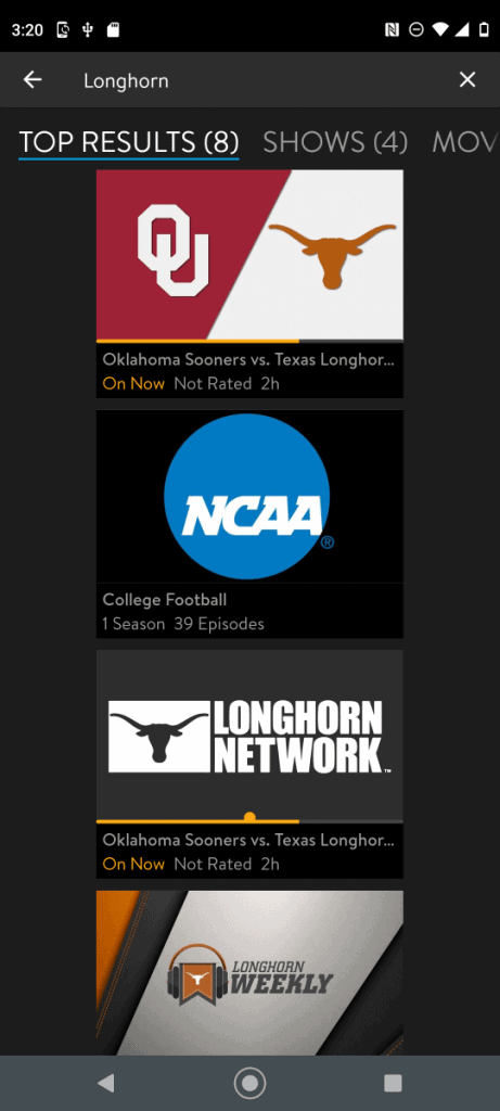 Sling TV Texas Longhorns