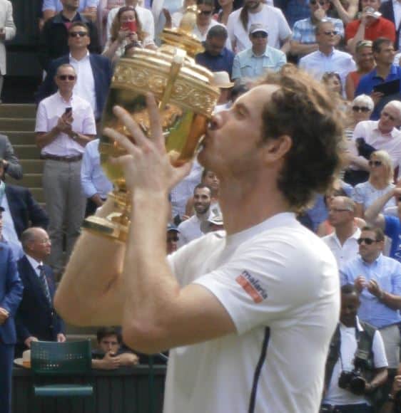 Andy Murray with 2016 Wimbledon trophy