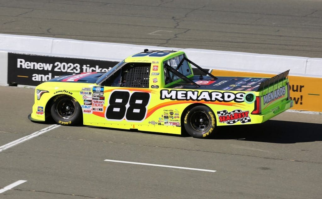 Matt Crafton's No. 88 Menards/Oregon Toyota at Sonoma Raceway in 2022 - trying for a fourth trophy at the 2023 NASCAR Truck Series Playoffs