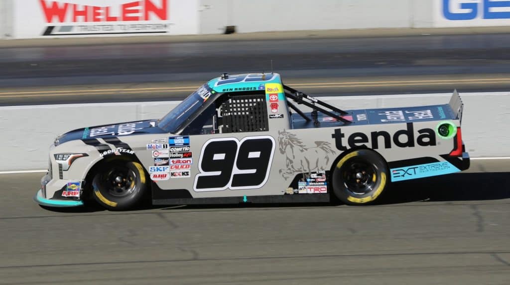 Ben Rhodes' No. 99 Tenda Heal Toyota at Sonoma Raceway in 2022 - Rhodes is ranked #2 going into the 2023 NASCAR Truck Series Playoffs