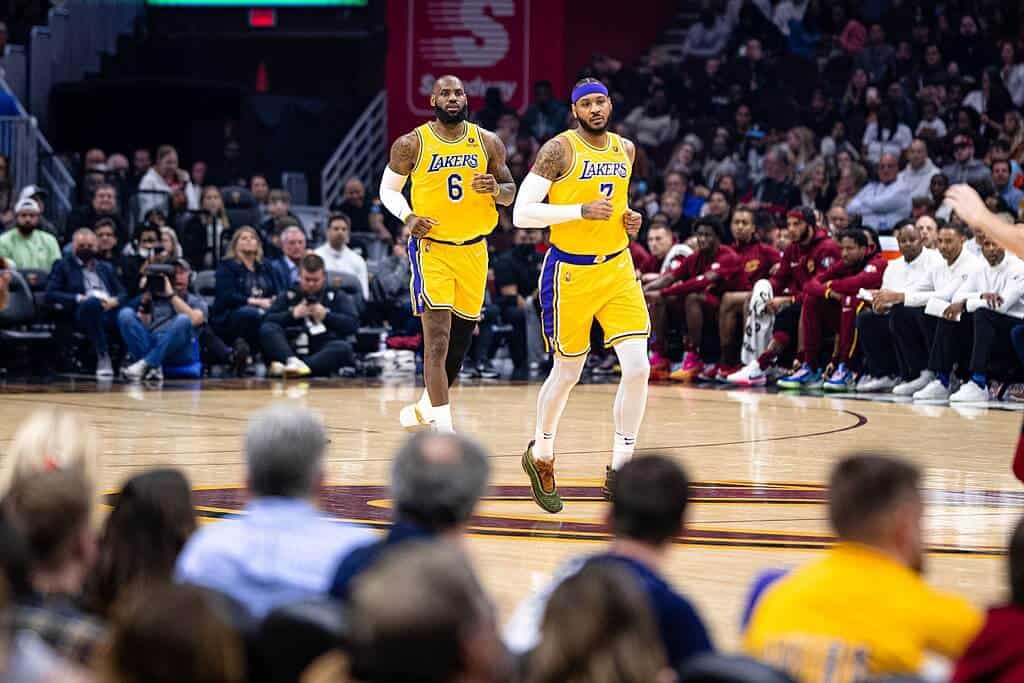 Lakers players LeBron James and Carmelo Anthony