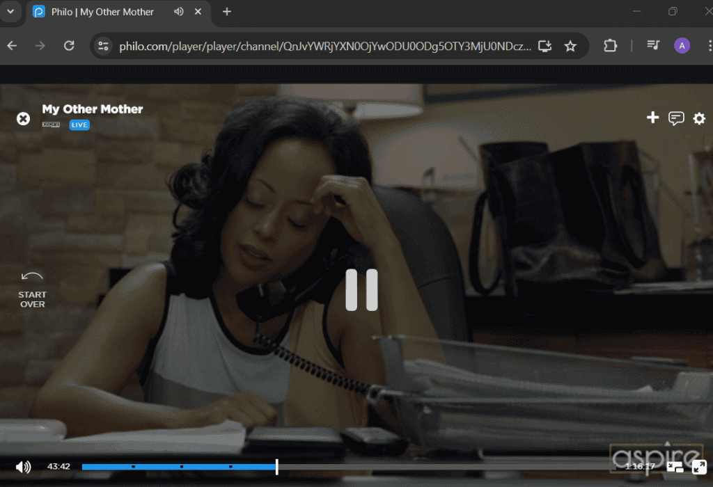 Screenshot of Aspire TV's show My Other Mother on Philo