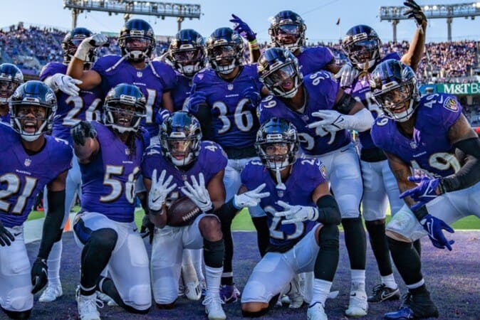 The Baltimore Ravens after their game against the Bengals in 2021.