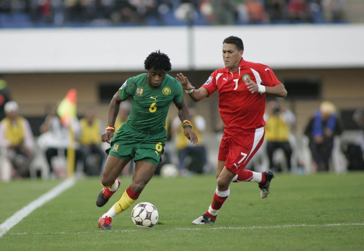 Cameroon's Alexandre Song and Morocco's Mohamed Chihani during match between their national sides