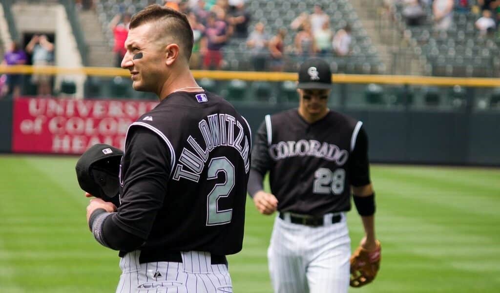 Colorado Rockies players before a game in 2016.