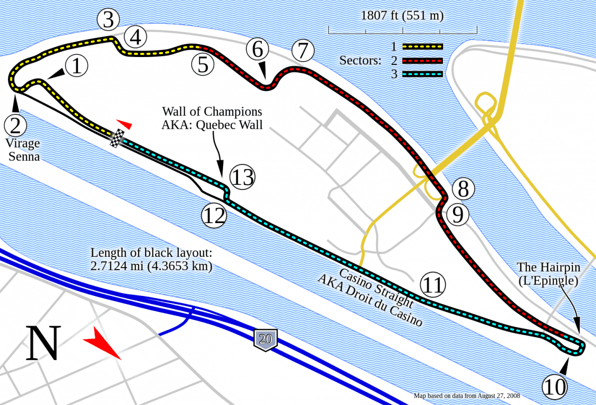 Map of Circuit Gilles Villeneuve, Montreal, Canada