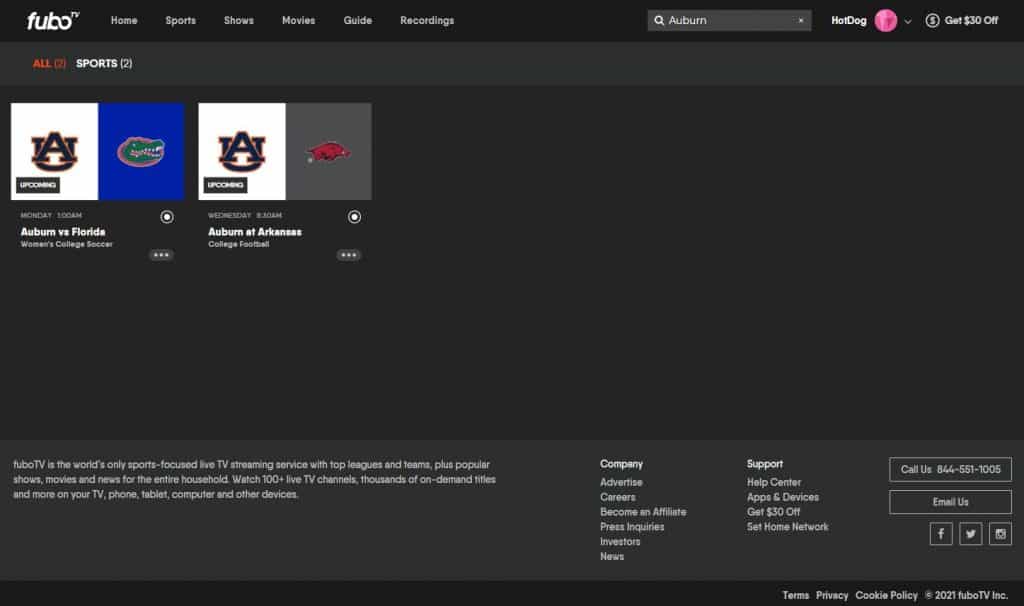 FuboTV Auburn