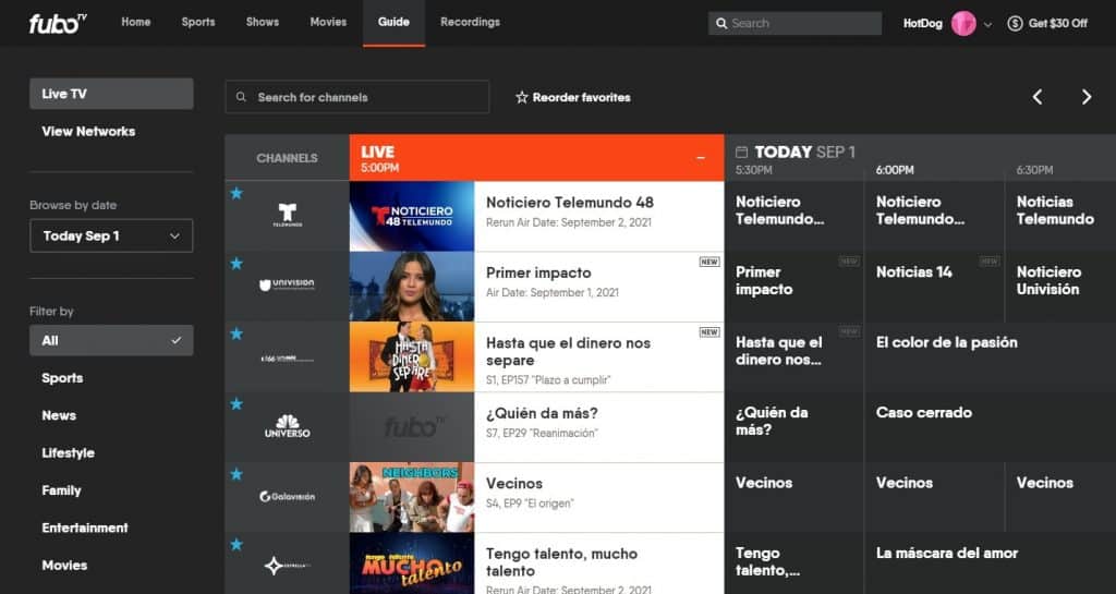 Spanish Channels on FuboTV