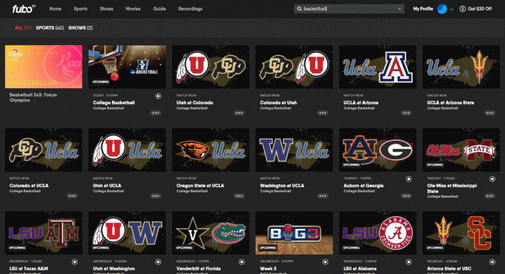 Stream College Basketball on Fubo