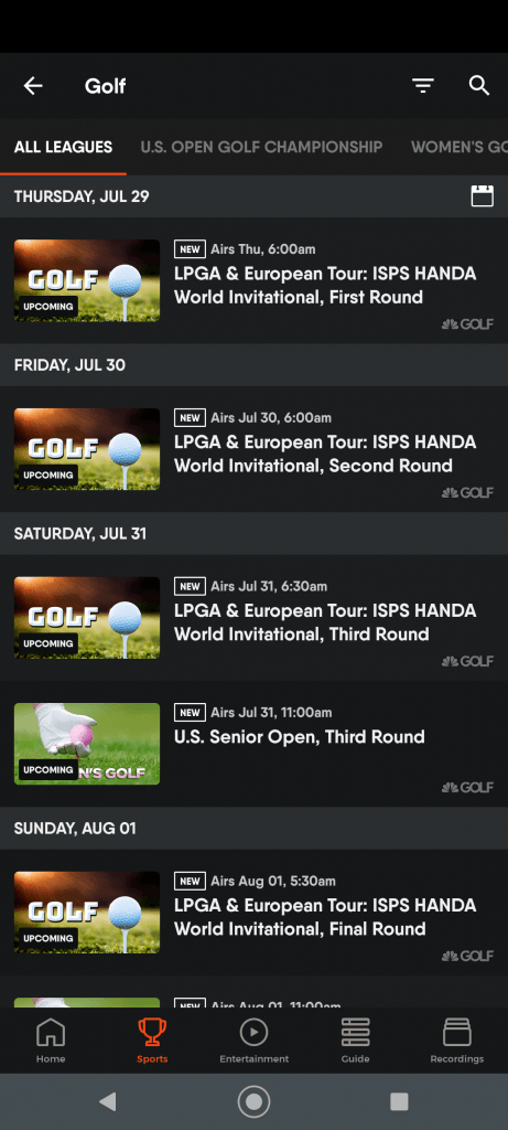 Golf FuboTV on Android