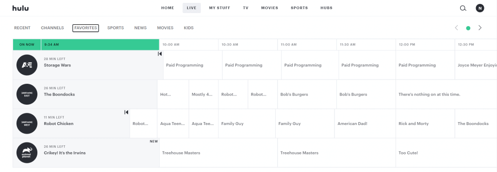 hulu live tv live channel guide