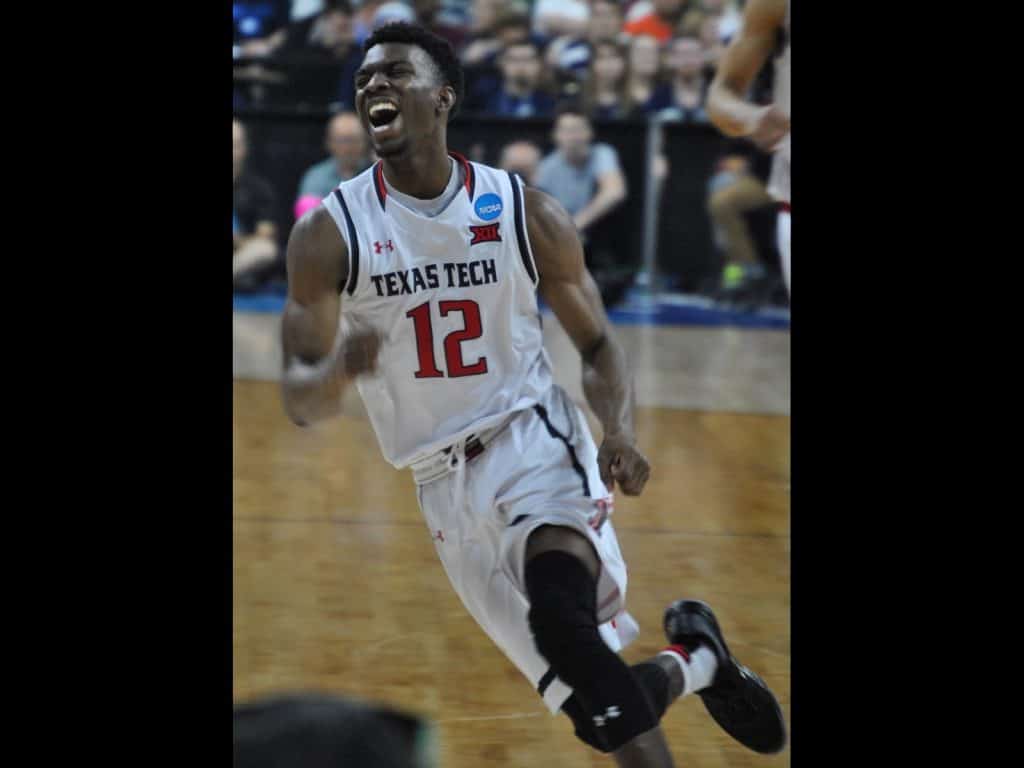 Texas Tech's Keenan Evans reacts during the 2016 NCAA Basketball Tournament in Raleigh, North Carolina