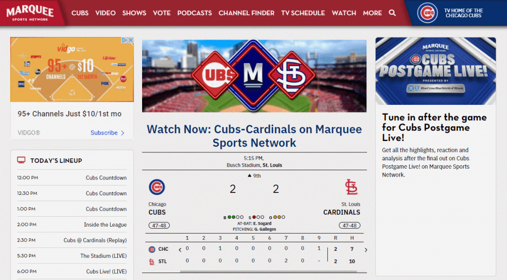 Marquee Sports Network Website