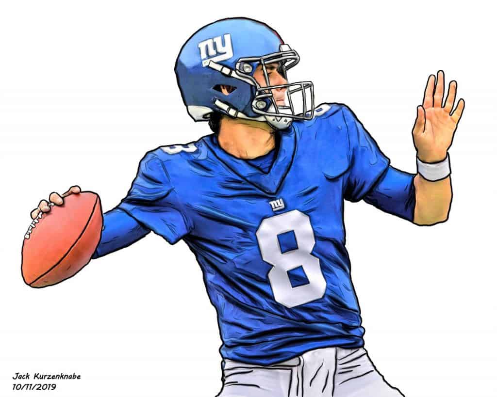 Digital sketch of New York Giants quarterback Daniel Jones by Jack Kurzenknabe
