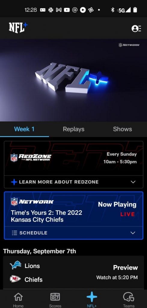 NFL+ running on an Android phone