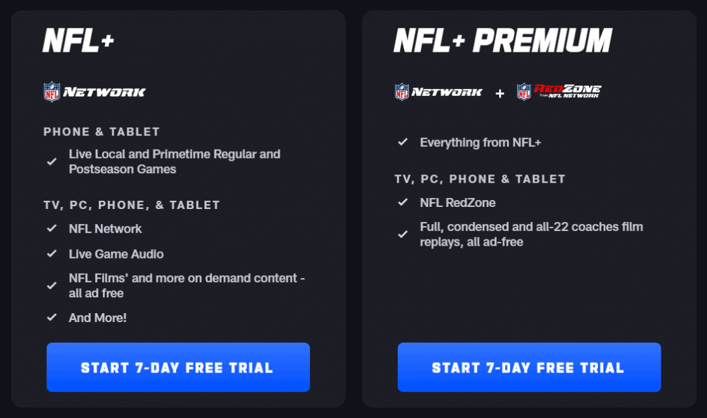 NFL+ Plans
