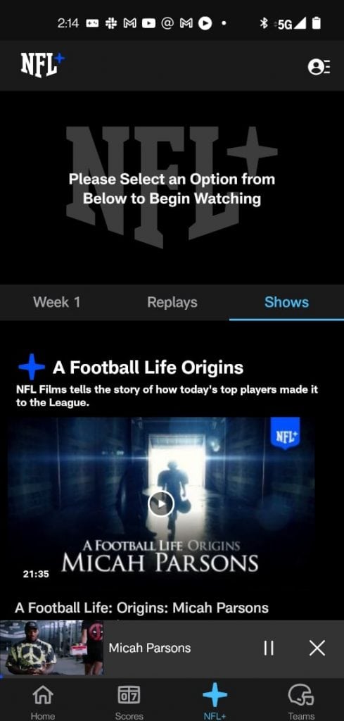 NFL+ Shows - Android