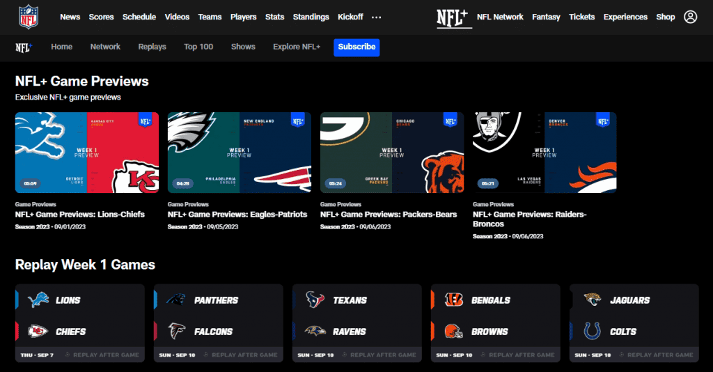 NFL+ Web Interface