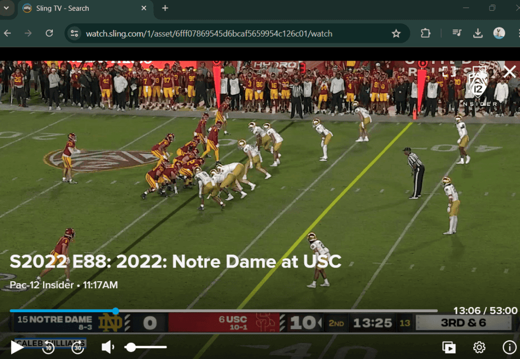 Notre Dame vs USC game streaming on Sling TV