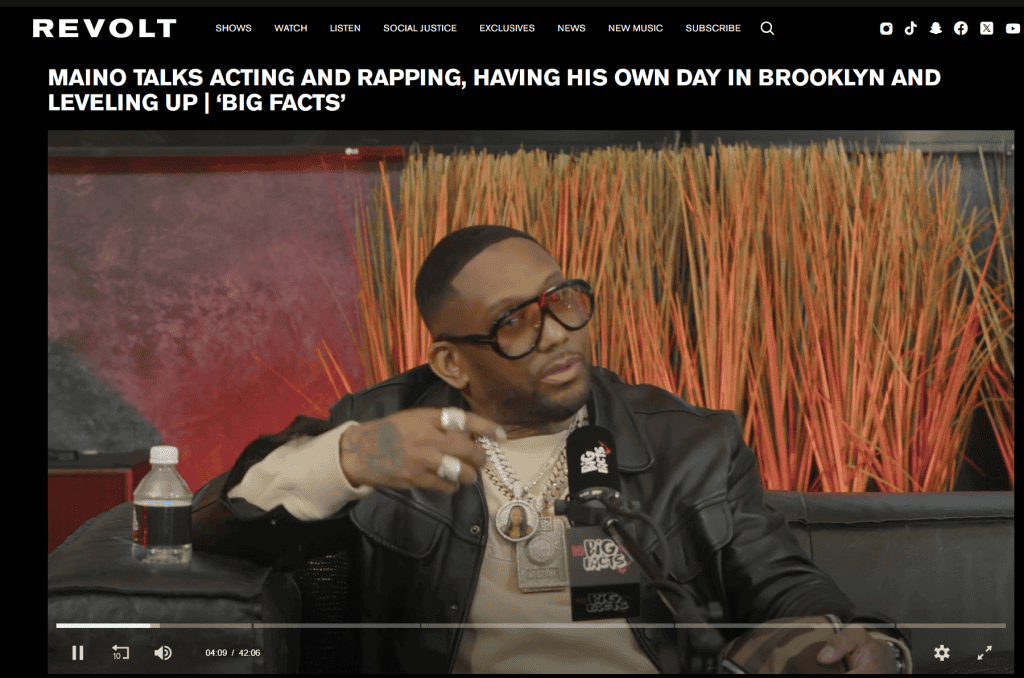 An episode of Big Facts show featuring rapper Maino on Revolt TV's website