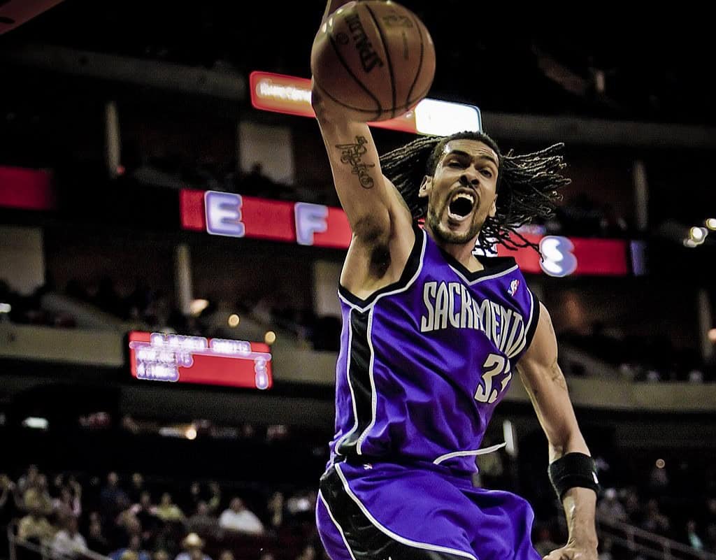Sacramento Kings player Mikki Moore during a game against the Rockets