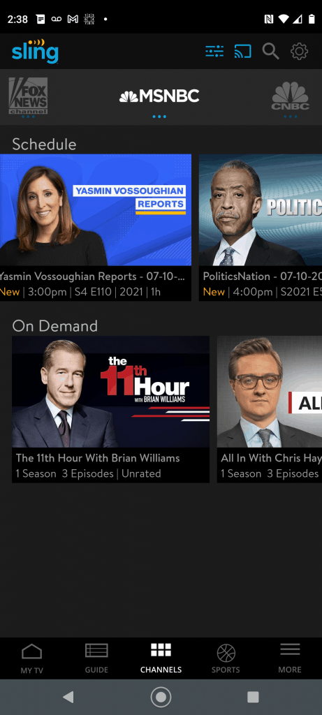 Sling TV Android MSNBC