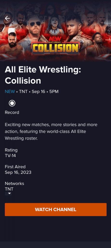 AEW Collision on Sling TV (Android/Pixel 7)