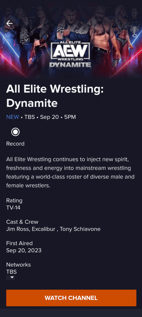 AEW Dynamite on Sling TV (Android/Pixel 7)