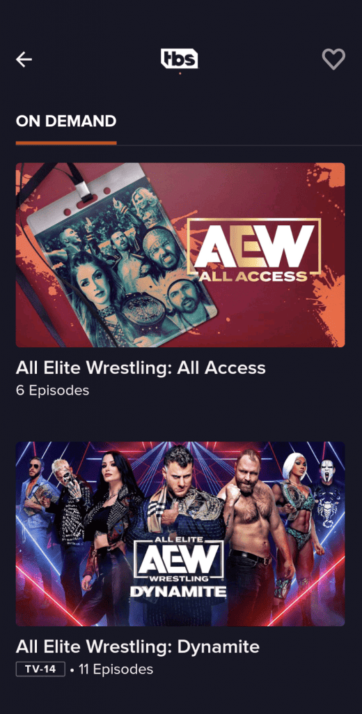 Sling TV TBS On Demand AEW shows (Android/Pixel 7)