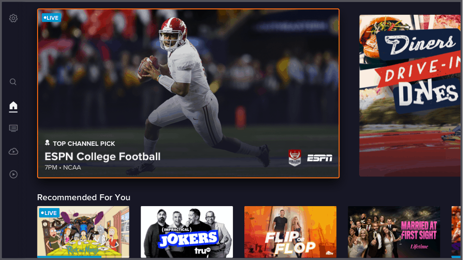 Sling TV Home Page on Amazon Fire TV