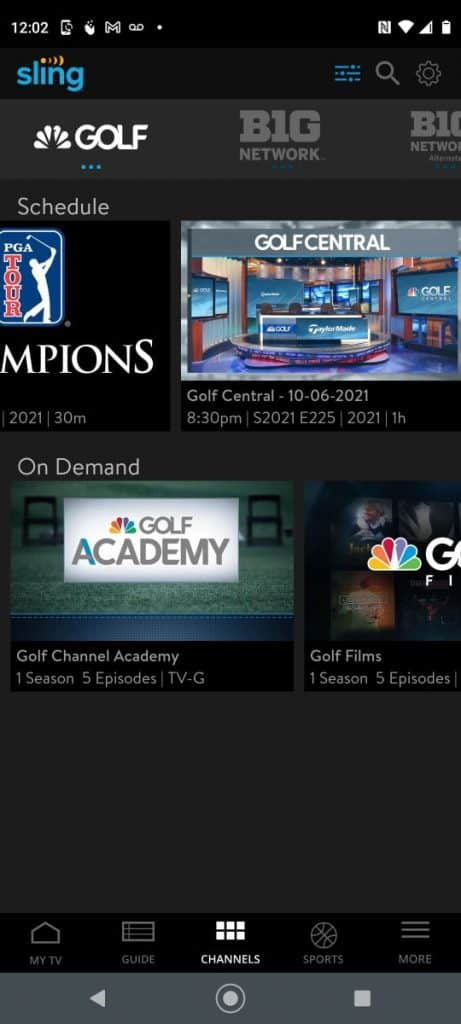 Sling TV Golf Channel Android