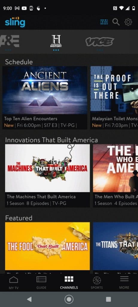 Sling TV History Android