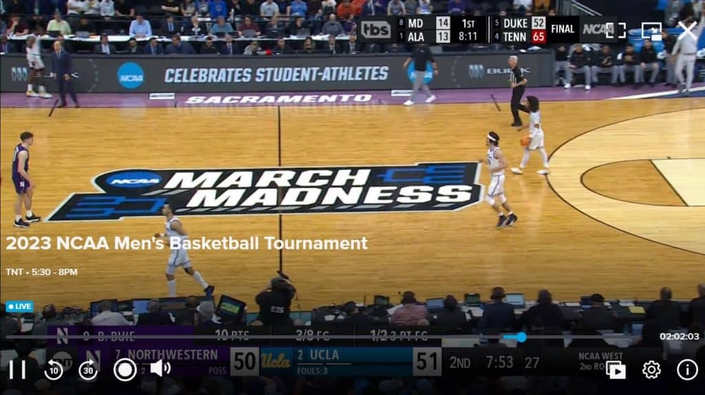 March Madness on TNT via Sling TV featuring Northwestern vs UCLA in Round One (2023)