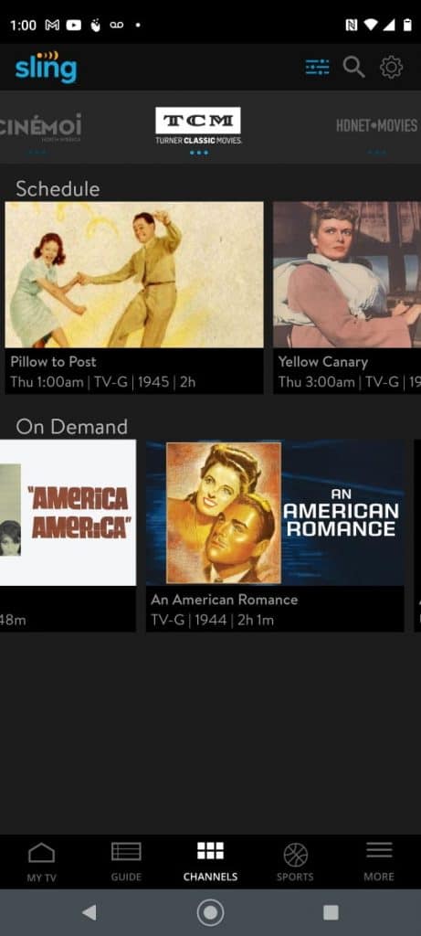 Sling TV TCM Android