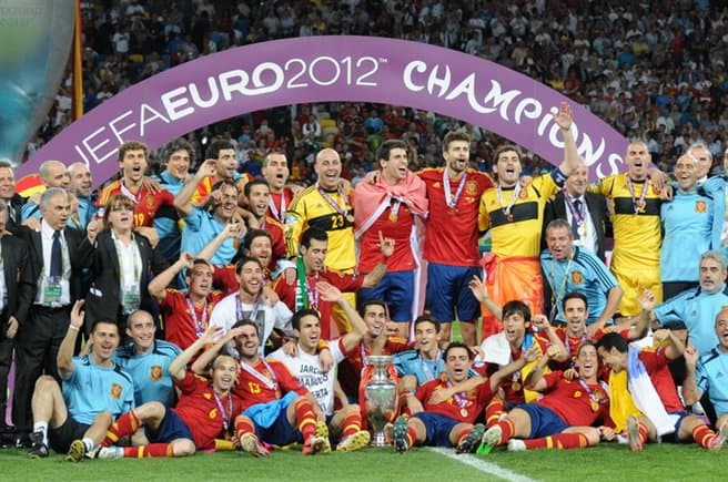 Spain national football team with Euro 2012 trophy