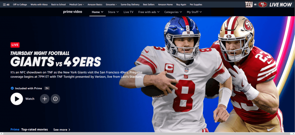 Thursday Night Football on Amazon Prime Video - Giants vs 49ers Week 3 2023
