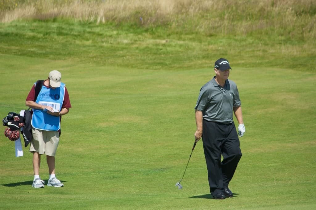 Tom Watson and caddy, Turnberry