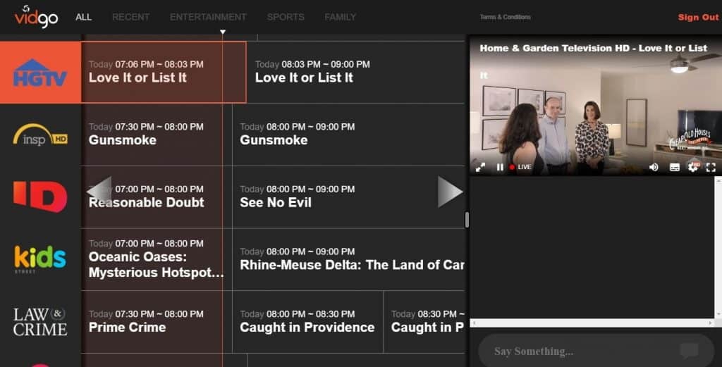 Vidgo HGTV